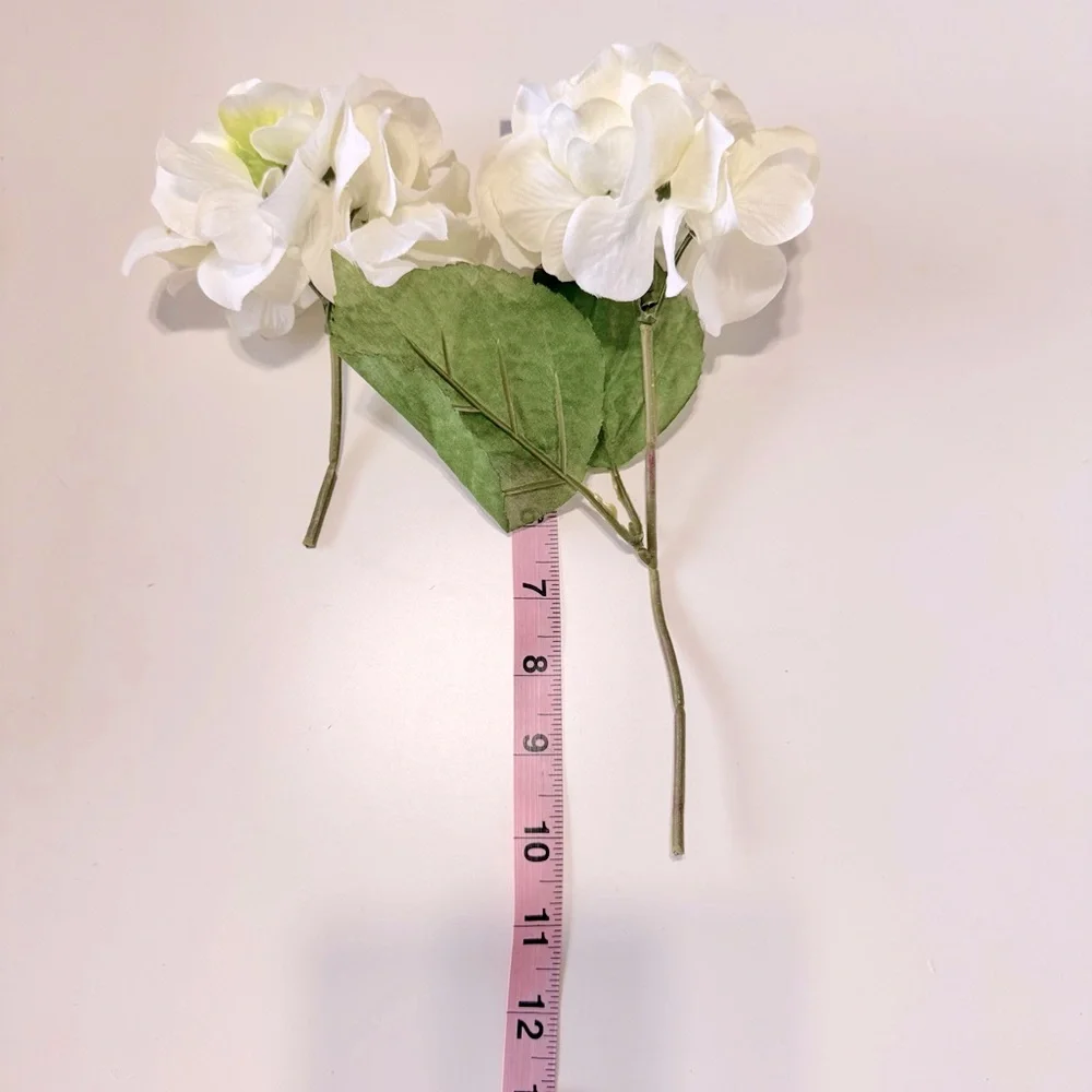 2 SHABBY CHIC White Hydrangeas w Stems Floral Arrangement Faux Flower LIFELIKE
